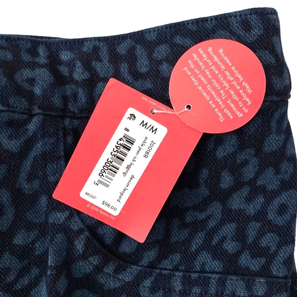 SPANX Jean-ish Ankle Legging High Rise Pull On Jeans Blue Leopard Denim M NEW - Picture 4 of 16